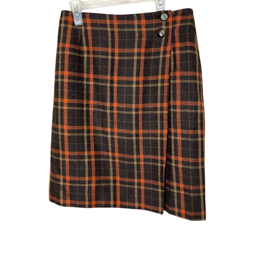Vintage Michele Wool Blend Tartan‎ Fringe Plaid School Girl Faux Wrap Skirt S